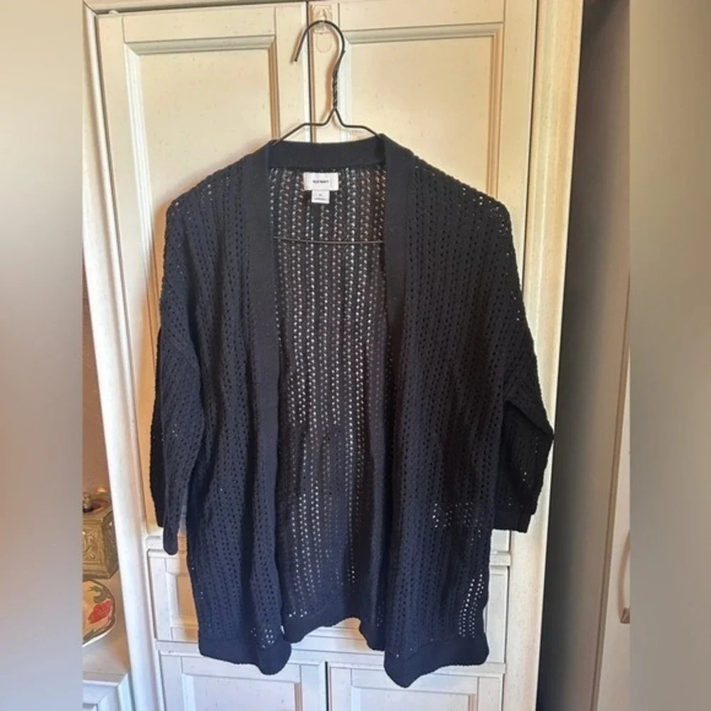 XSmall Old Navy Black Crocheted Cardigan Quarter Sleeves‎ Winter Fall - Picture 8 of 12